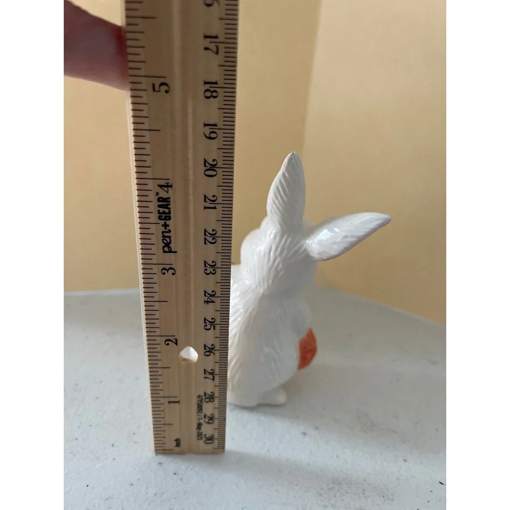 Vintage Ceramic White Rabbit Figurine with Carrot Easter Bunny Decor 4.5 Inch
